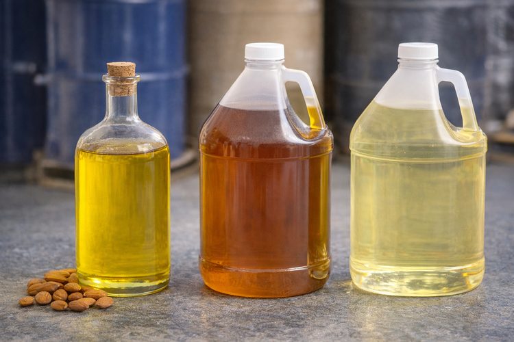 Illustrated placeholder for article titled Cold Press, Crude and Refined Almond Oil: Commercial Differences