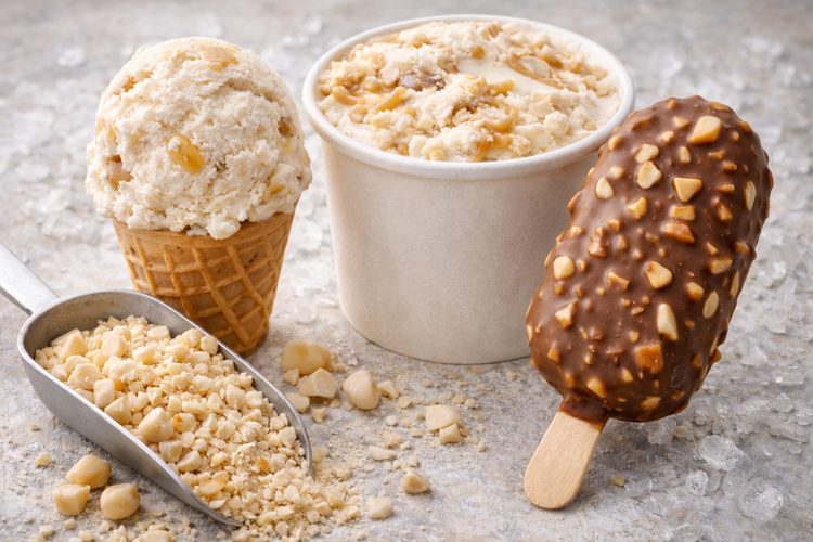 Illustrated placeholder for article titled Macadamias in Frozen Desserts and Premium Ice Cream Inclusions