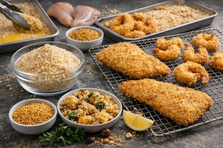 Illustrated placeholder for article titled Savory Coatings and Crumbs with Macadamia Meal