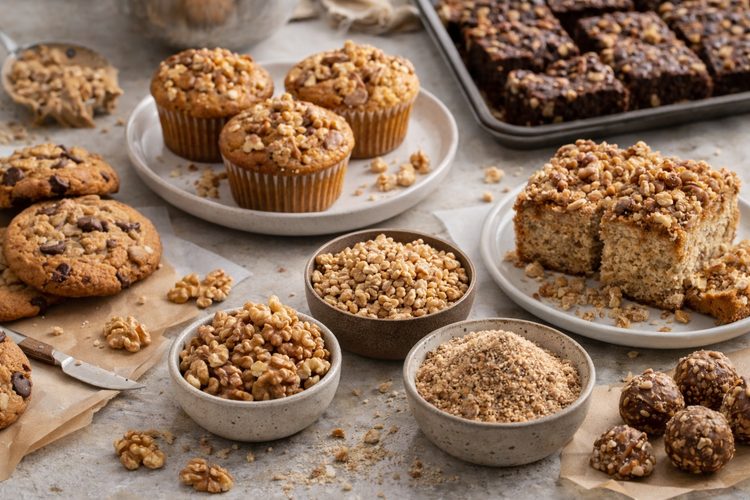 Illustrated walnut products graphic for bakery applications