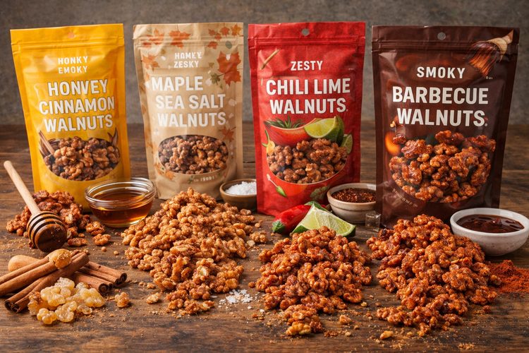 Illustrated placeholder for article titled Flavored Roasted Walnuts: Program Design for Snack Brands